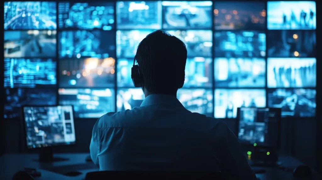 Homem em central de monitoramento
